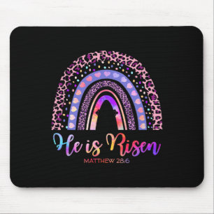 He Is Risen Rainbow Happy Easter White Christian J Mouse Pad