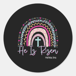 He Is Risen Rainbow Leopard Happy Easter Day Chris Classic Round Sticker