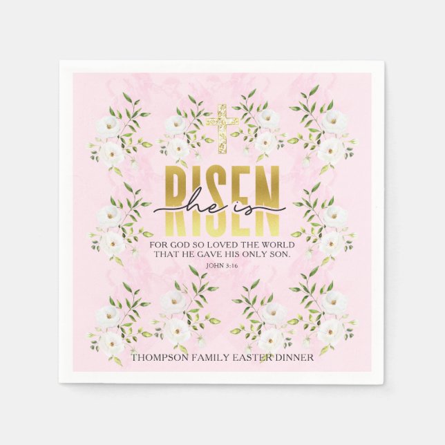 He Is Risen Religious Christian Quote Easter Napkin (Front)