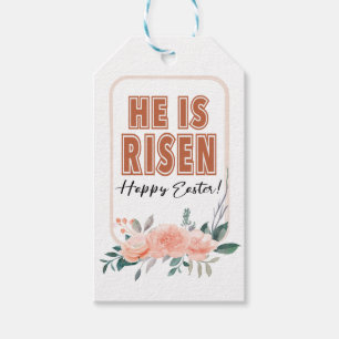 He Is Risen Religious Easter Floral Gift Tag