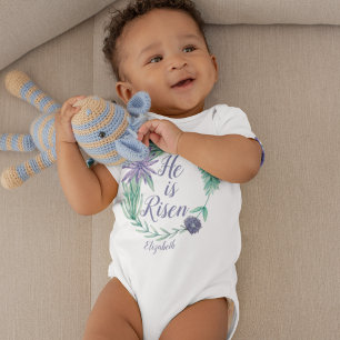 He is Risen Religious Easter Floral Personalized Baby Bodysuit