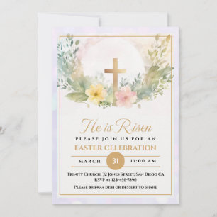 He is Risen Religious Easter watercolor Floral Announcement