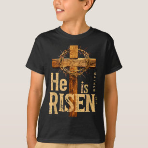 He is risen retro vintage cross happy easter T-Shirt