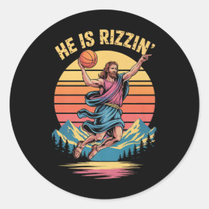 He Is Risen Rizzin Easter Christian Faith Jesus Ba Classic Round Sticker