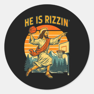 He is risen rizzin easter christian faith jesus ba classic round sticker