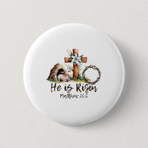 He Is Risen Sheep Lamb Cross Jesus Christian Easte 2 Inch Round Button