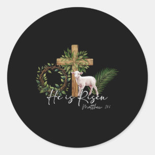 He Is Risen Sheep Lamb Cross Jesus Christian Easte Classic Round Sticker