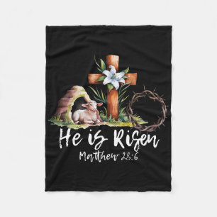 He Is Risen Sheep Lamb Cross Jesus Christian Easte Fleece Blanket