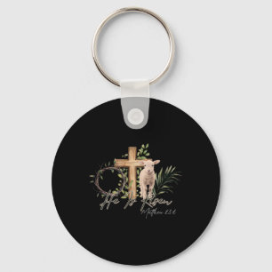 He Is Risen Sheep Lamb Cross Jesus Christian Easte Keychain
