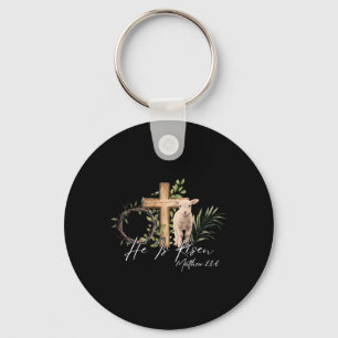 He Is Risen Sheep Lamb Cross Jesus Christian Easte Keychain