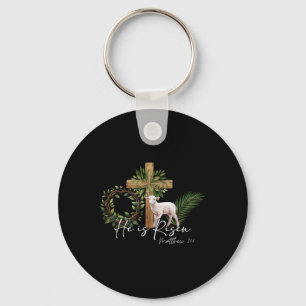 He Is Risen Sheep Lamb Cross Jesus Christian Easte Keychain