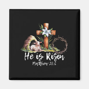 He Is Risen Sheep Lamb Cross Jesus Christian Easte Magnet