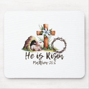 He Is Risen Sheep Lamb Cross Jesus Christian Easte Mouse Pad