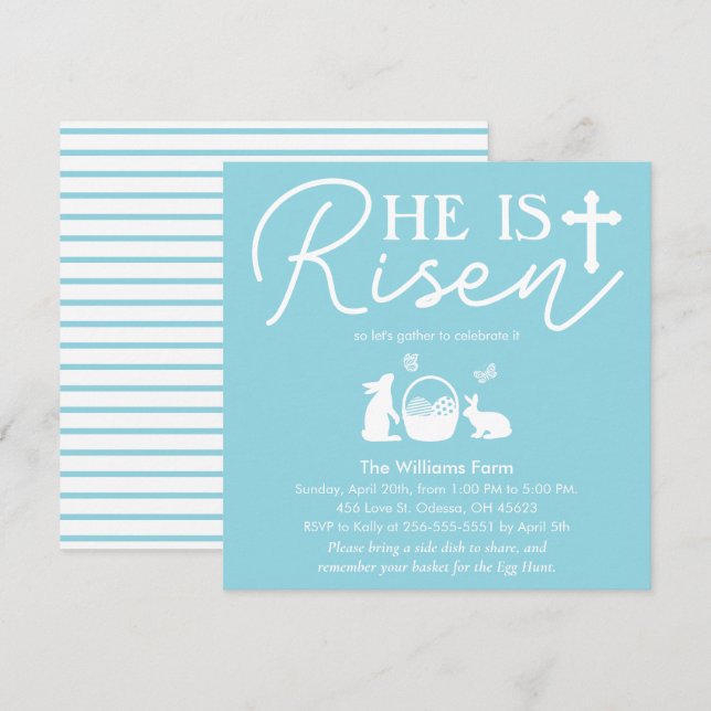 He is Risen Soft Blue Easter Invitation (Front/Back)