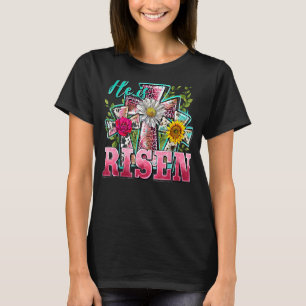 He Is Risen Sunflower Leopard Cross Jesus Christia T-Shirt