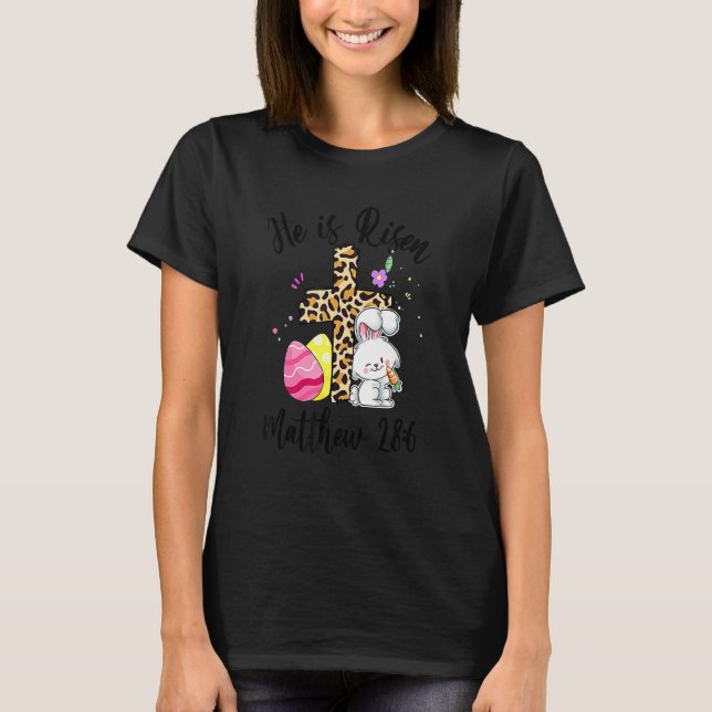 He Is Risen Tee Leopard Print Buffalo Plaid Happy  (Front)