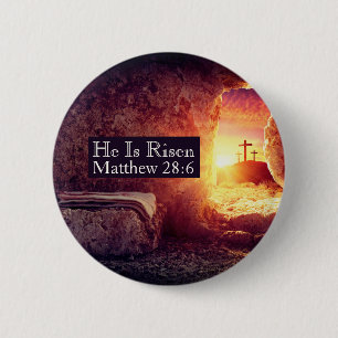 He Is Risen Three Crosses Empty Tomb Easter 2 Inch Round Button