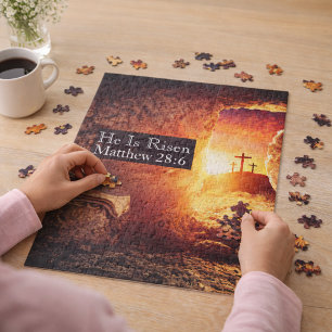 He Is Risen Three Crosses Empty Tomb Easter Jigsaw Puzzle
