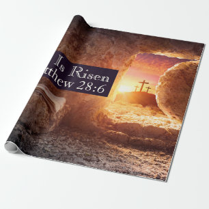 He Is Risen Three Crosses Empty Tomb Easter Wrapping Paper