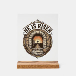 He Is Risen Vintage Easter Cross Shirt Acrylic Sign