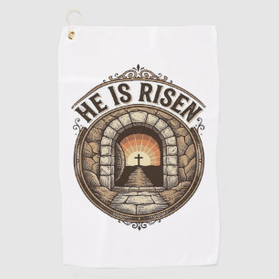 He Is Risen Vintage Easter Cross Shirt Golf Towel