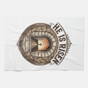 He Is Risen Vintage Easter Cross Shirt Kitchen Towel