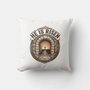 He Is Risen Vintage Easter Cross Shirt Throw Pillow