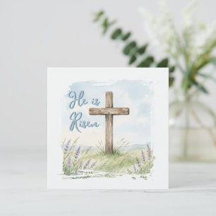 He Is Risen Watercolor Easter Cross Greeting Card