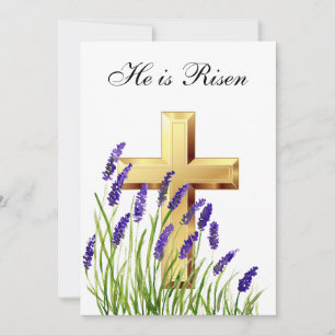 He is Risen Watercolor Easter Lavender Cross Invitation