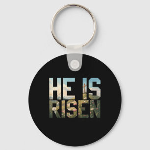 He Is Risen Wildflower Cross Jesus Christian Easte Keychain