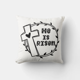 He Is Risen with Cross Easter Throw Pillow