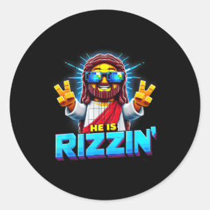 He Is Rizzen Jesus Has Rizzen Retro Christian Pixe Classic Round Sticker