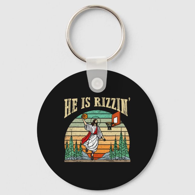 He Is Rizzin Bysketbyll Easter Day  Keychain (Front)