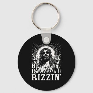 He Is Rizzin Christian Cross Jesus Bible Verse Hap Keychain