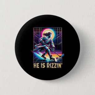He Is Rizzin Christian Ice Hockey Lover Jesus Meme 2 Inch Round Button