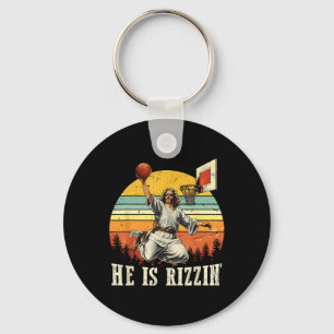 He Is Rizzin Easter Bysketll Christian Keychain