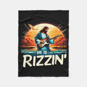 He Is Rizzin Easter Christian Jesus Vintage Jesus  Fleece Blanket