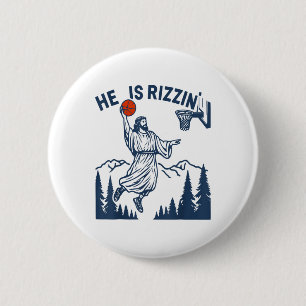 He Is Rizzin Easter Funny Bysketbyll Christian Rel 2 Inch Round Button