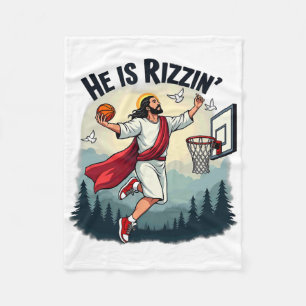 He Is Rizzin Easter Jesus Playing Bysketbyll Hoop Fleece Blanket