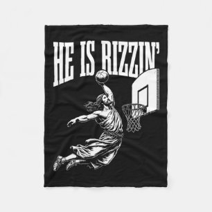 He Is Rizzin Fun Jesus Basketball Meme Fleece Blanket