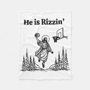 He Is Rizzin Funny Basketball Retro Christian Reli Fleece Blanket