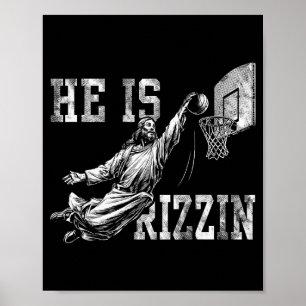 He Is Rizzin Funny Christian Basketball Meme Easte Poster
