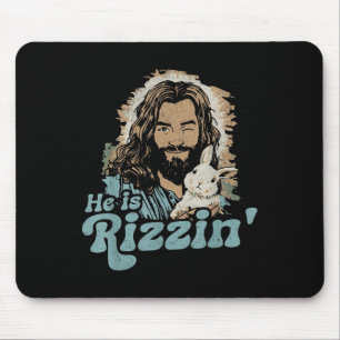 He Is Rizzin Funny Cute Jesus Bunny Easter Christi Mouse Pad