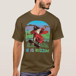 He Is Rizzin Funny Easter Day Jesus Riding Skatebo T-Shirt