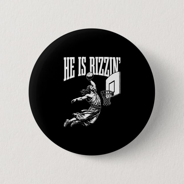 He Is Rizzin Funny Easter Rizz Meme Sketll  2 Inch Round Button (Front)