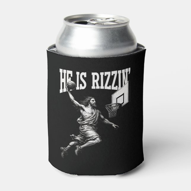 He Is Rizzin Funny Jesus Basketball Easter Day Can Cooler (Can Front)