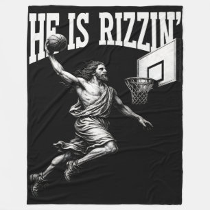 He Is Rizzin Funny Jesus Basketball Easter Day Fleece Blanket
