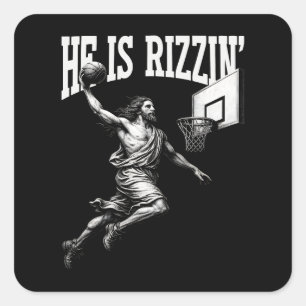He Is Rizzin Funny Jesus Basketball Easter Day Square Sticker