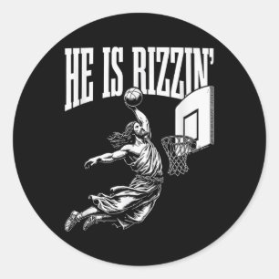 He Is Rizzin Funny Jesus Basketball Meme Classic Round Sticker