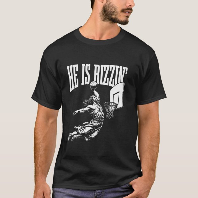 He Is Rizzin Funny Jesus Basketball Meme Long Slee T-Shirt (Front)